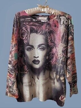 LOOWIE Madonna Pop-Art & Graffiti Printed Knit Sweater